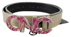 Costume National Beige Leather Pink Letter Logo Buckle Belt - Zeiniez