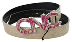 Costume National Beige Leather Pink Letter Logo Buckle Belt - Zeiniez