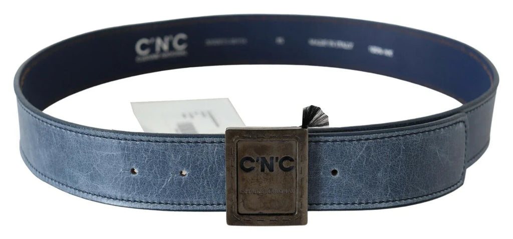 Costume National Blue Normal Leather Logo Buckle Belt - Zeiniez