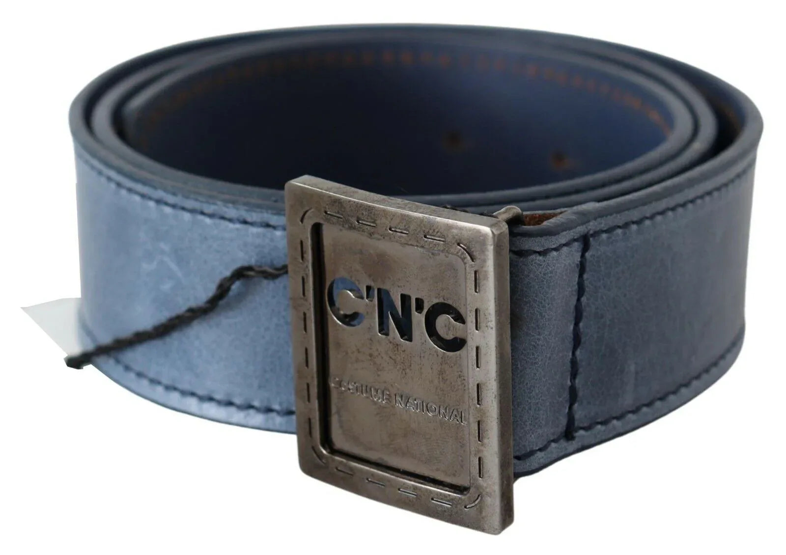 Costume National Blue Normal Leather Logo Buckle Belt - Zeiniez