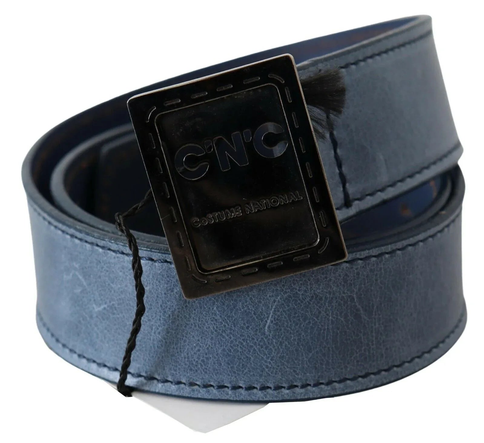 Costume National Blue Normal Leather Logo Buckle Belt - Zeiniez