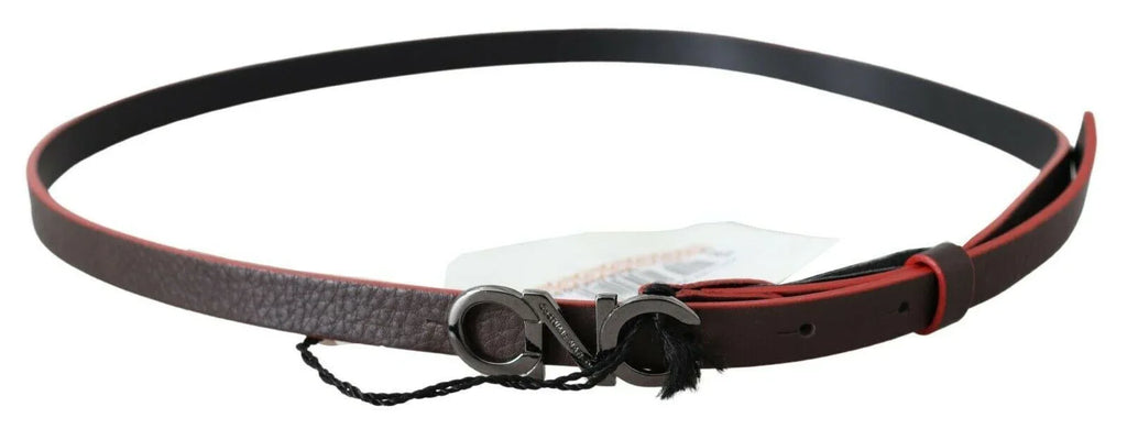 Costume National Black Maroon Skinny Leather Buckle Waist Belt - Zeiniez