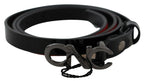 Costume National Black Skinny Leather Logo Buckle Belt - Zeiniez