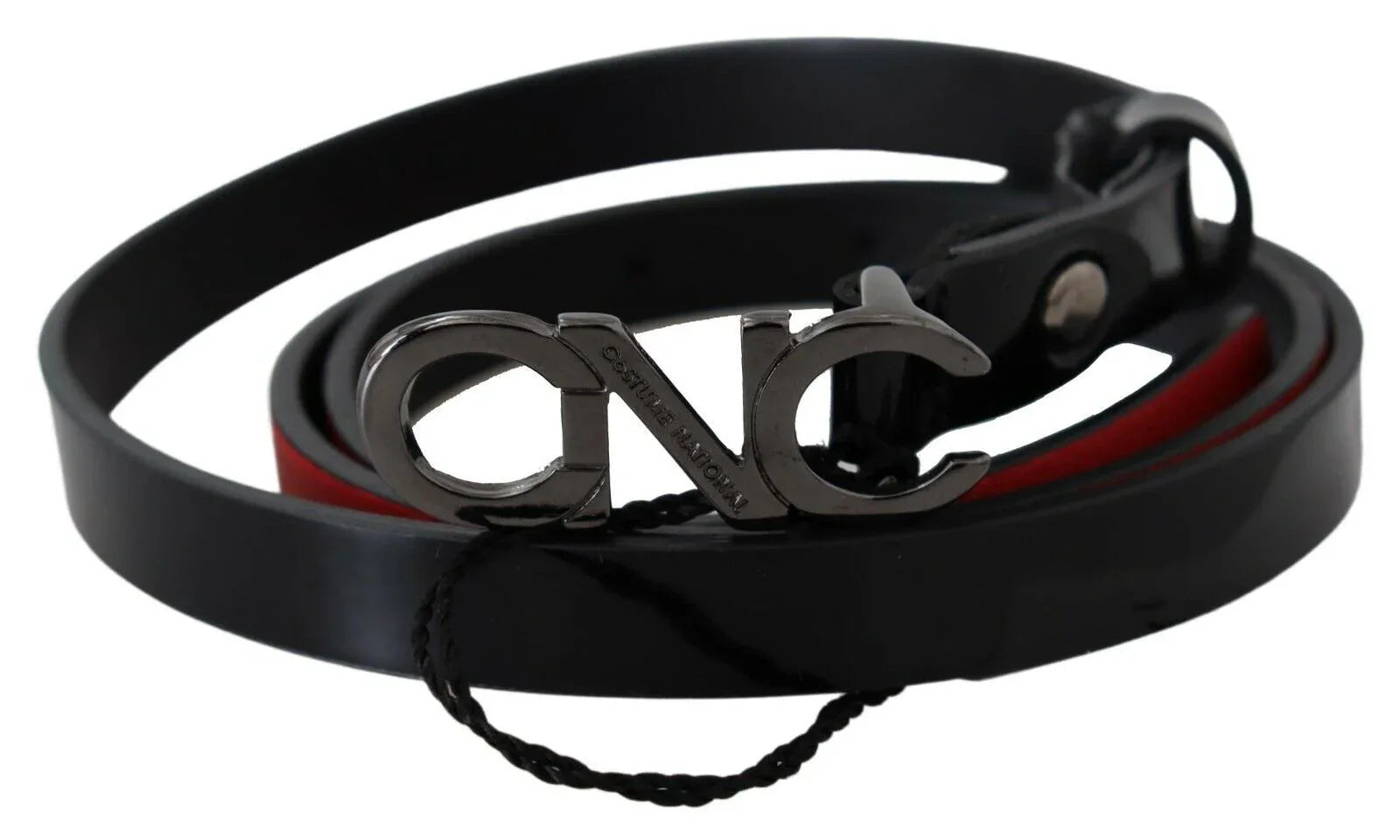 Costume National Black Skinny Leather Logo Buckle Belt - Zeiniez