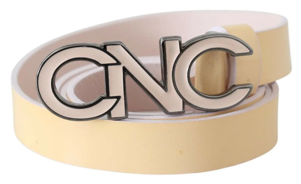 Costume National Beige Leather Pink Letter Logo Belt - Zeiniez