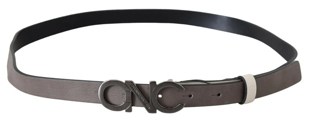 Costume National White Black Leather Letter Logo Buckle Belt - Zeiniez
