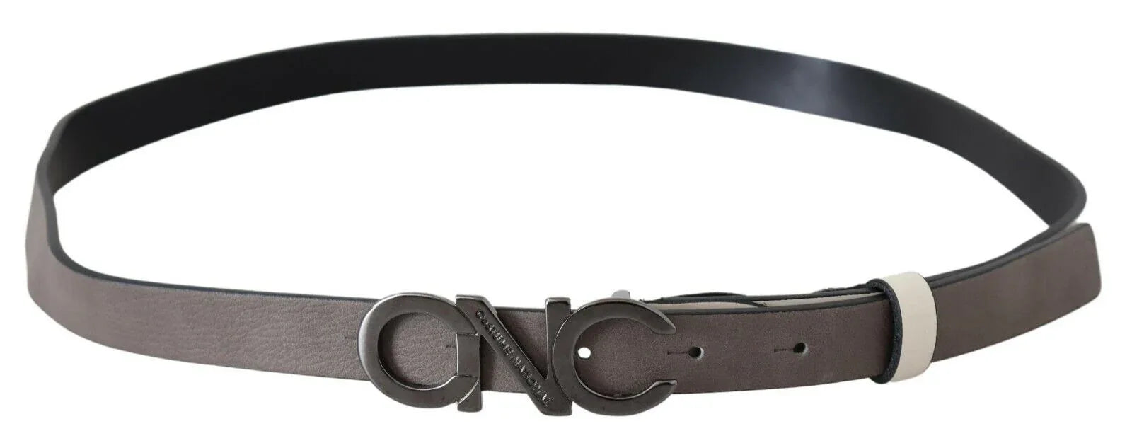 Costume National White Black Leather Letter Logo Buckle Belt - Zeiniez