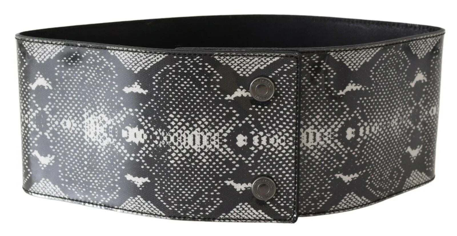 Ermanno Scervino Black Wide Leather Snakeskin Design Waist Belt - Zeiniez
