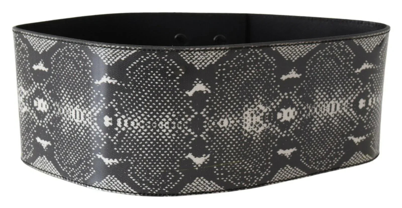 Ermanno Scervino Black Wide Leather Snakeskin Design Waist Belt - Zeiniez