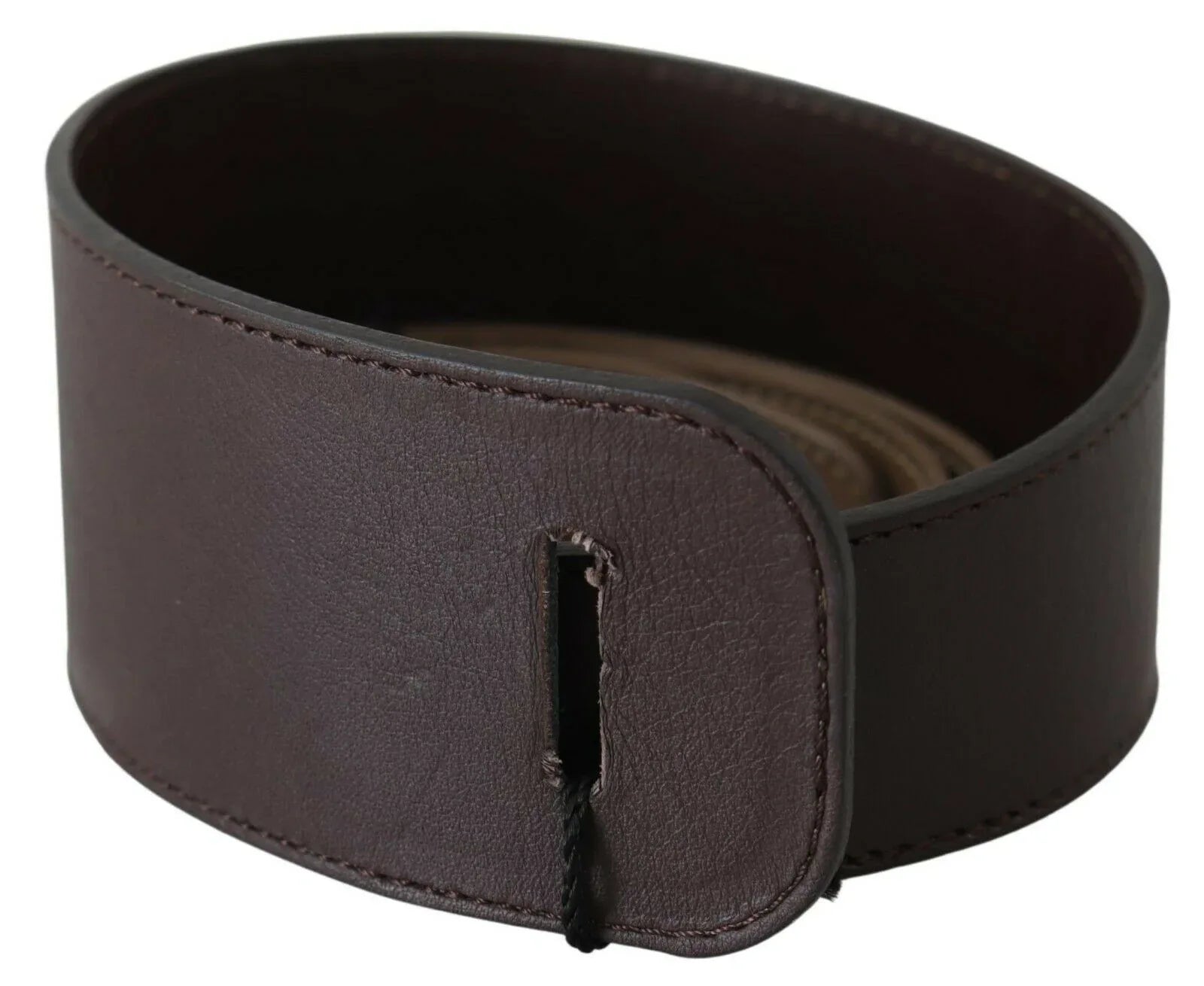 GF Ferre Brown Genuine Leather Logo Wide Waist Belt - Zeiniez
