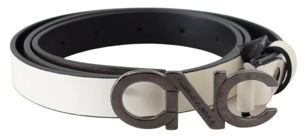 Costume National Belt Mettalic Gray Leather Logo Belt - Zeiniez
