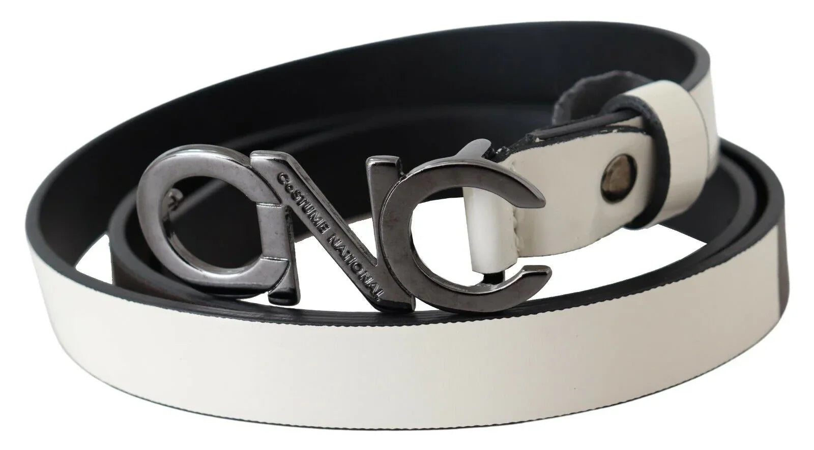 Costume National Belt Mettalic Gray Leather Logo Belt - Zeiniez