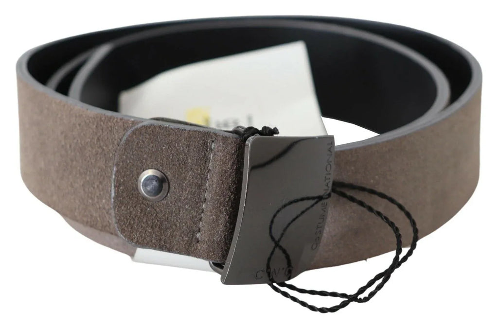 Costume National Brown Leather Square Logo Buckle Belt - Zeiniez