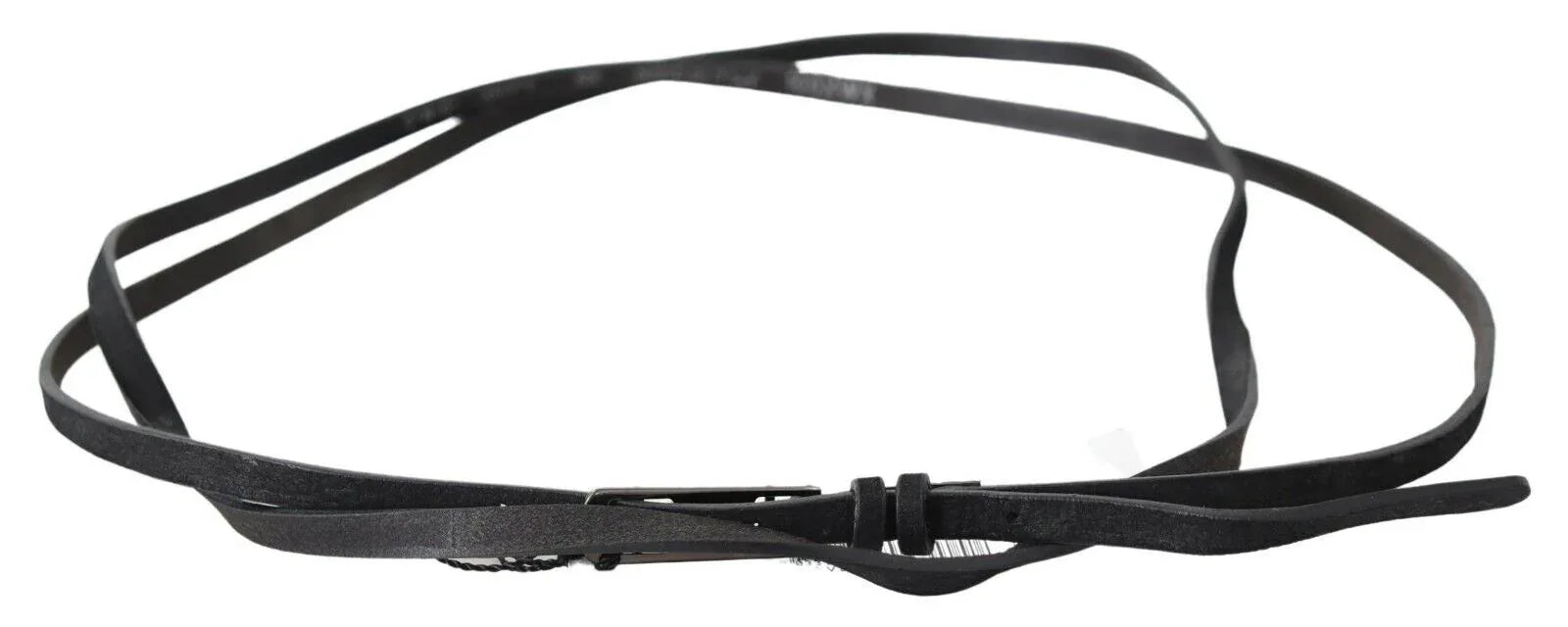 Costume National Black Leather Skinny Logo Buckle Belt - Zeiniez