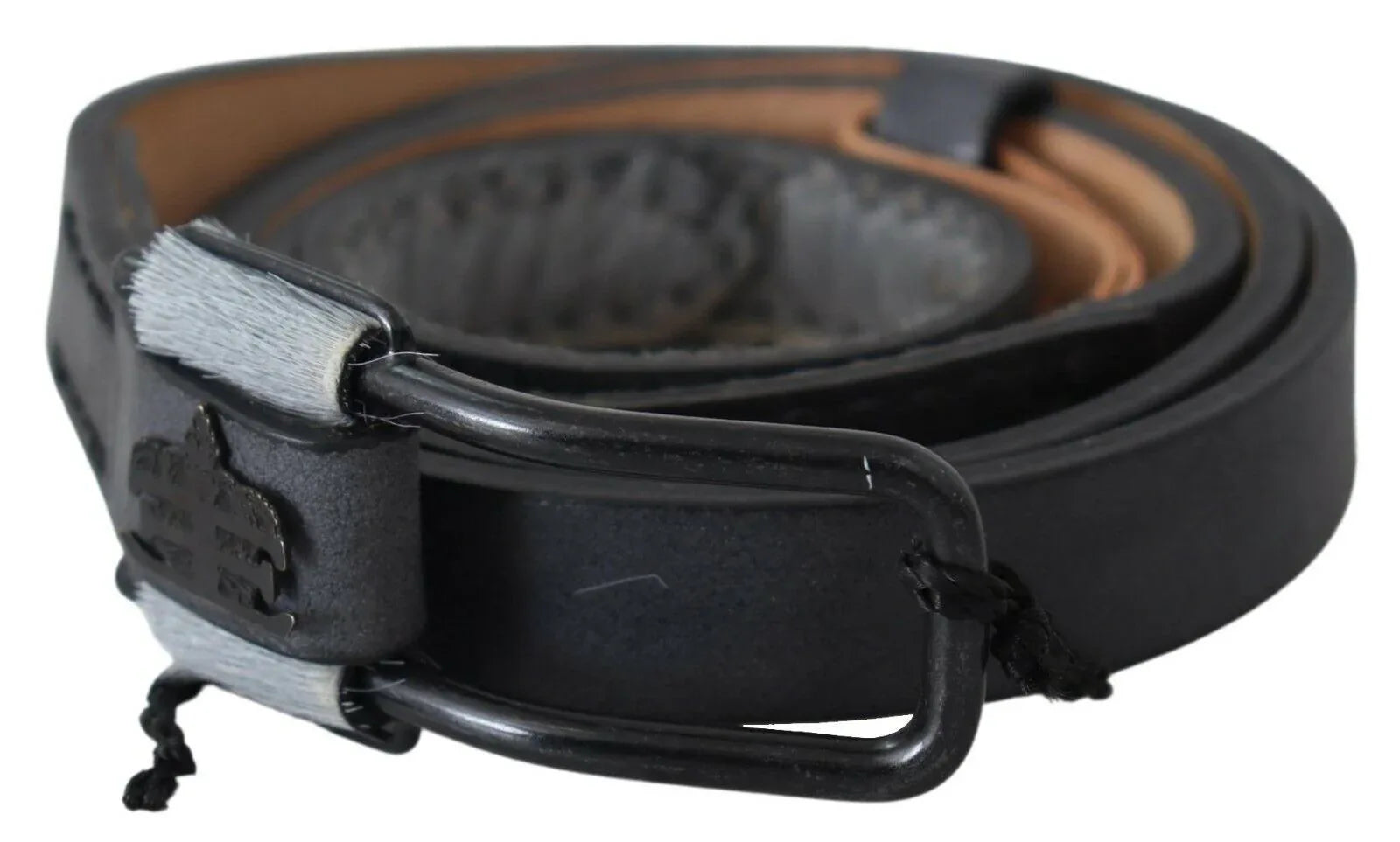 Ermanno Scervino Black Leather Fringes Logo Buckle Belt - Zeiniez