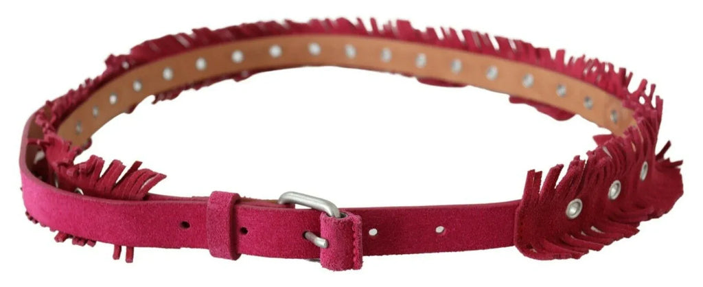 Ermanno Scervino Maroon Leather Fringes Silver Buckle Waist Belt - Zeiniez