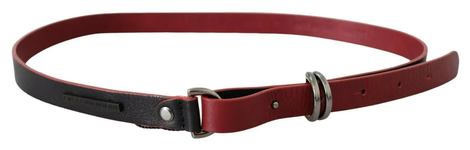Costume National Black Red Skinny Leather Logo Belt - Zeiniez
