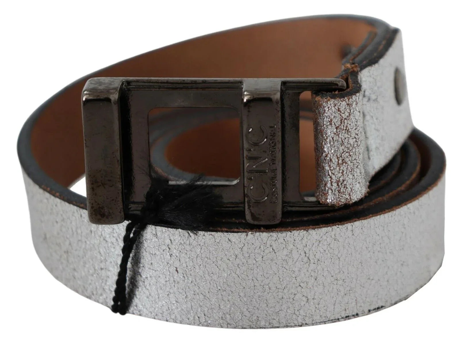 Costume National Brown Metallic Silver Leather Belt - Zeiniez