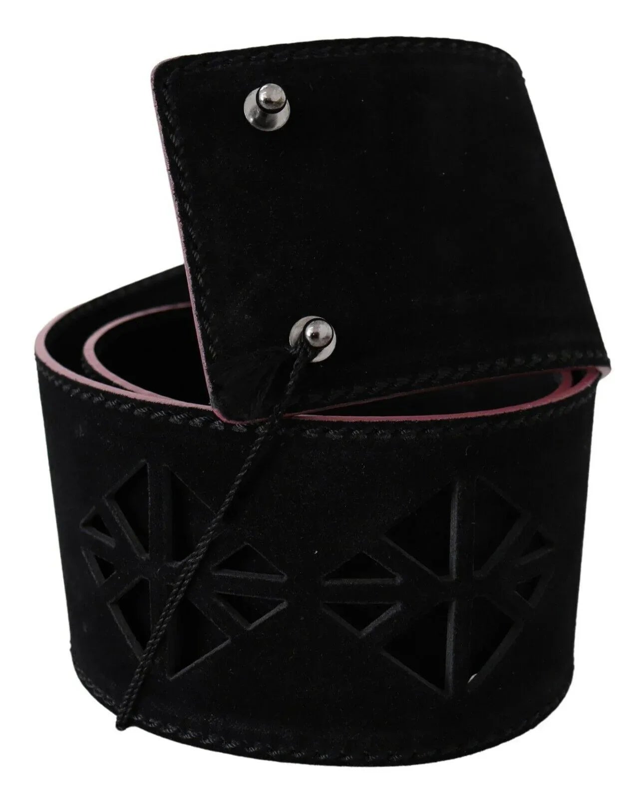 Costume National Black Leather Wide Waist Studded Women Belt - Zeiniez