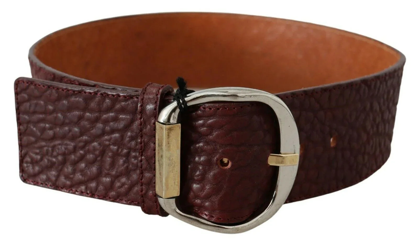 GF Ferre Bordeaux Wide Leather Waist Gold Silver Belt - Zeiniez