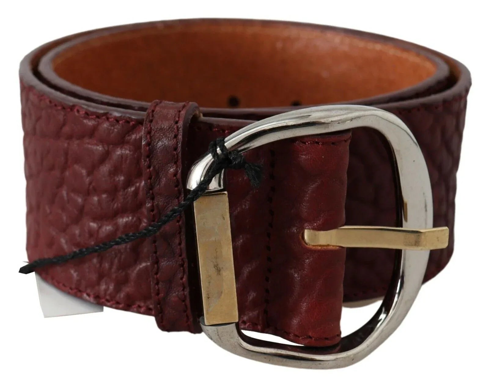 GF Ferre Bordeaux Wide Leather Waist Gold Silver Belt - Zeiniez