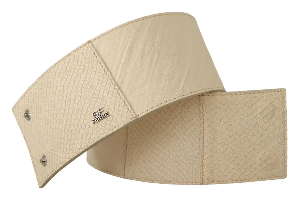 GF Ferre White Waxed Cotton Wide Fashion Belt - Zeiniez