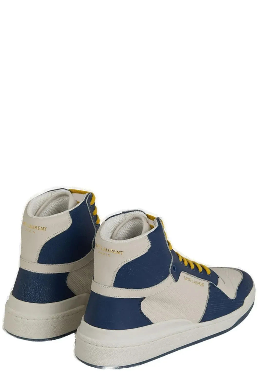 Saint Laurent Blue Calf Leather Mid Top Sneakers - Zeiniez