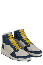 Saint Laurent Blue Calf Leather Mid Top Sneakers - Zeiniez