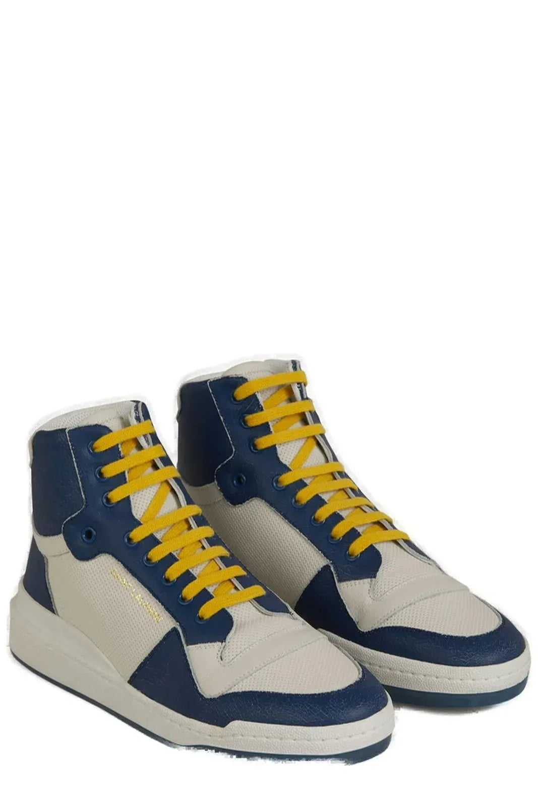 Saint Laurent Blue Calf Leather Mid Top Sneakers - Zeiniez