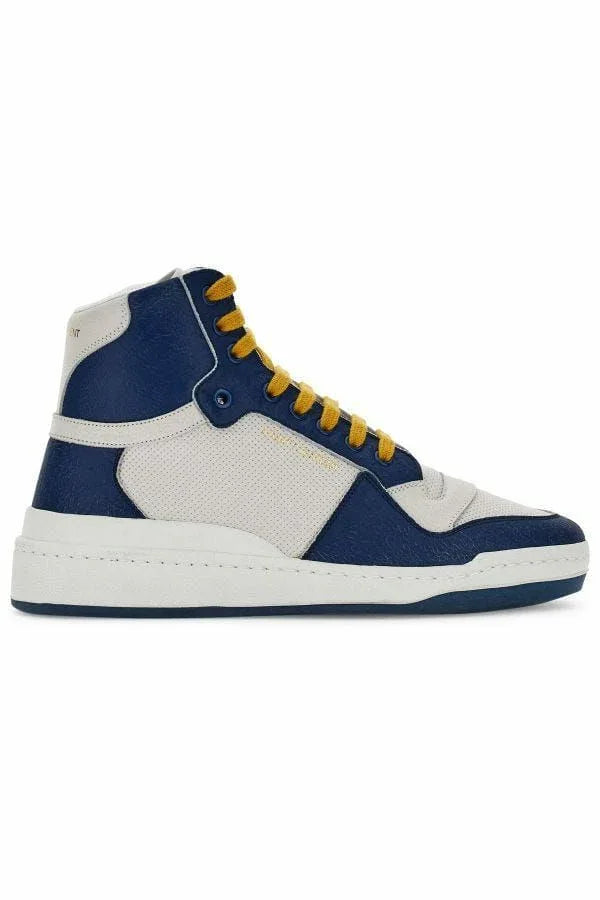 Saint Laurent Blue Calf Leather Mid Top Sneakers - Zeiniez