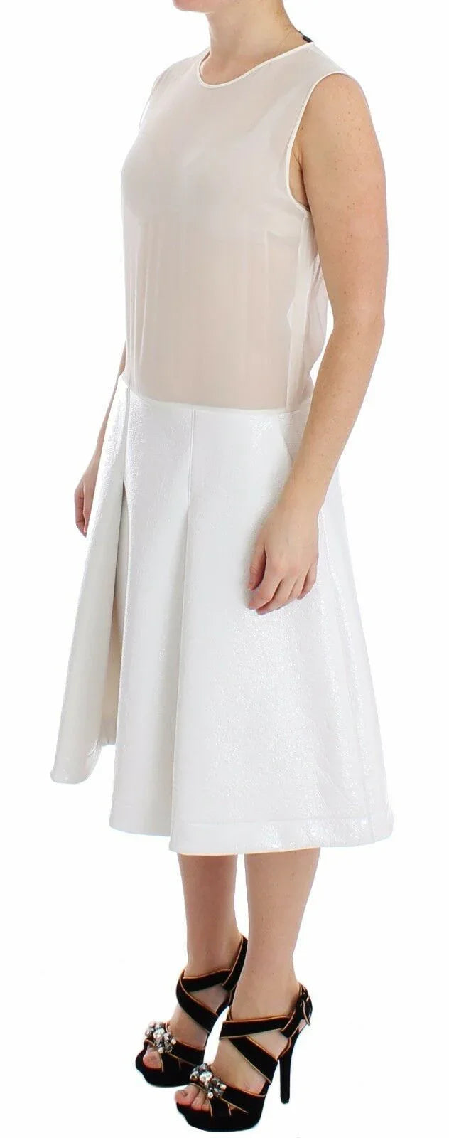 Koonhor White Pleated Bottom Tank Sheath Transparent Dress - Zeiniez