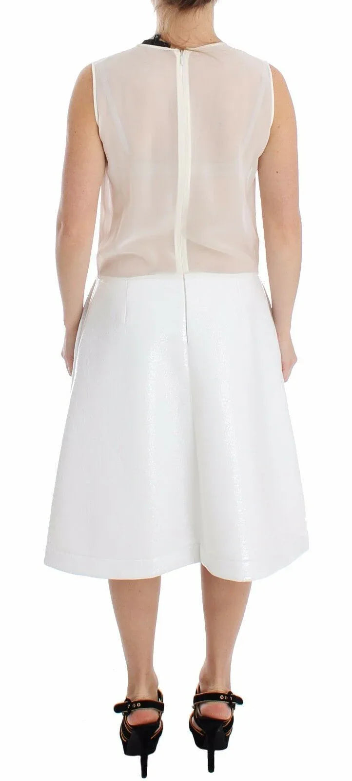 Koonhor White Pleated Bottom Tank Sheath Transparent Dress - Zeiniez