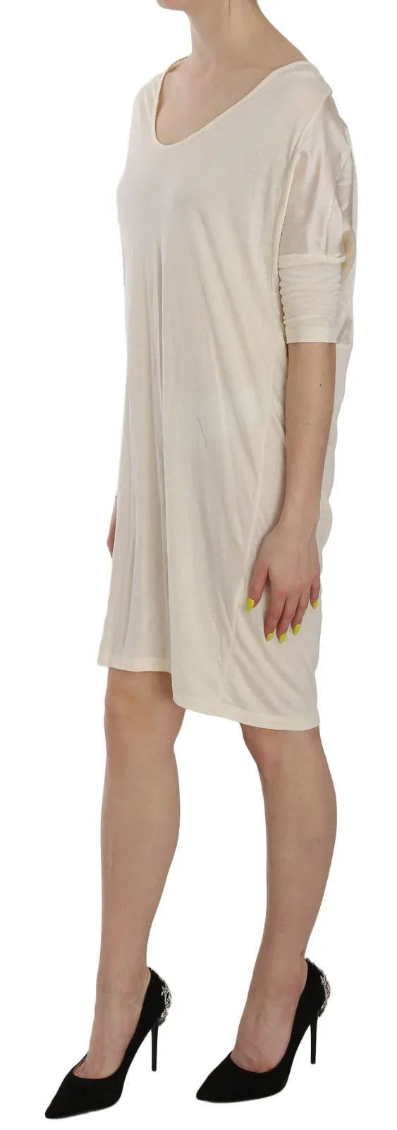 Costume National Cream Round Neck Knee Length Dress - Zeiniez