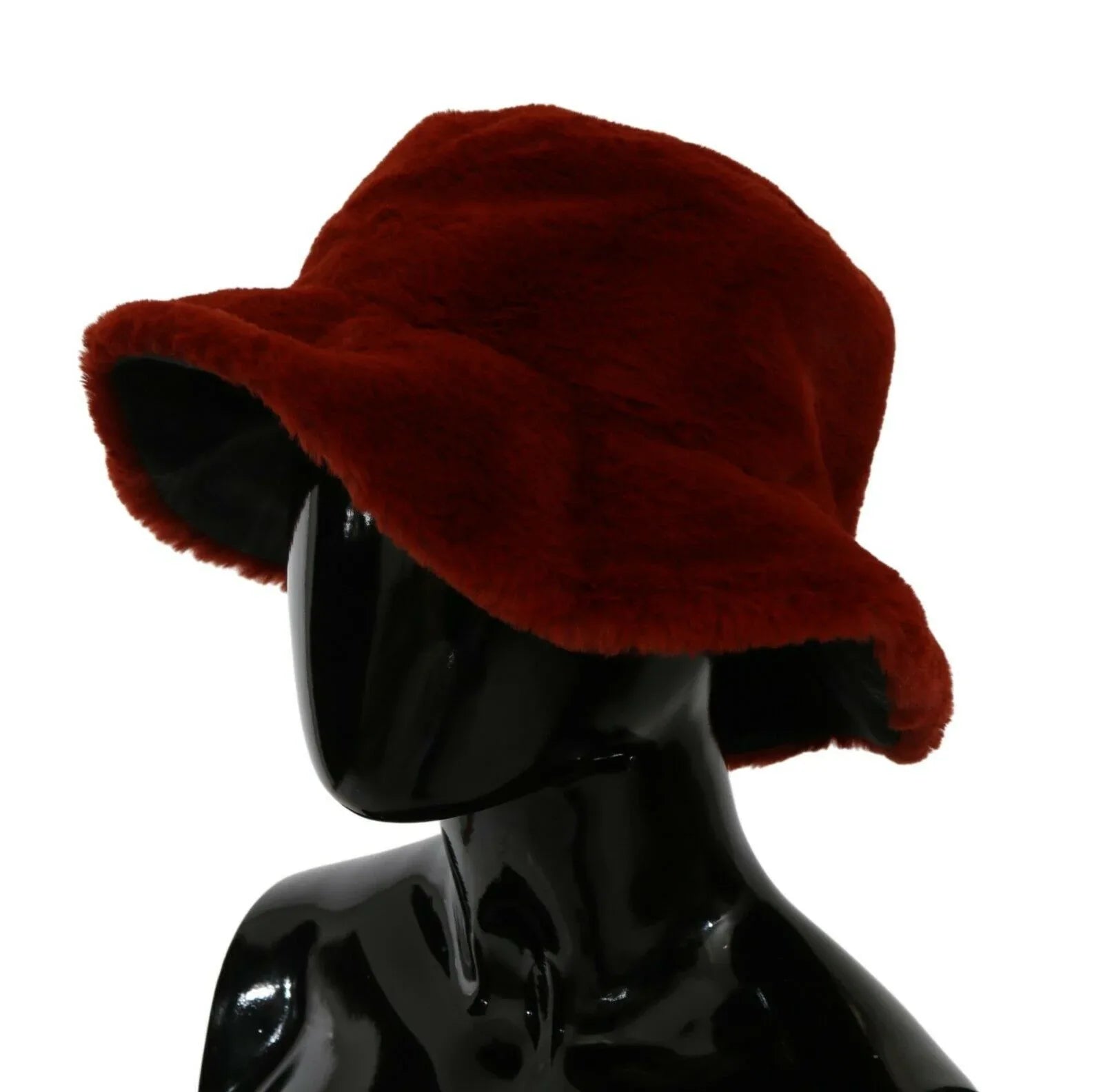 Dolce & Gabbana Red Bordeaux Fur Wide Brim Bucket Hat - Zeiniez