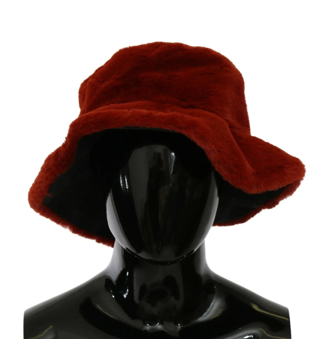 Dolce & Gabbana Red Bordeaux Fur Wide Brim Bucket Hat - Zeiniez