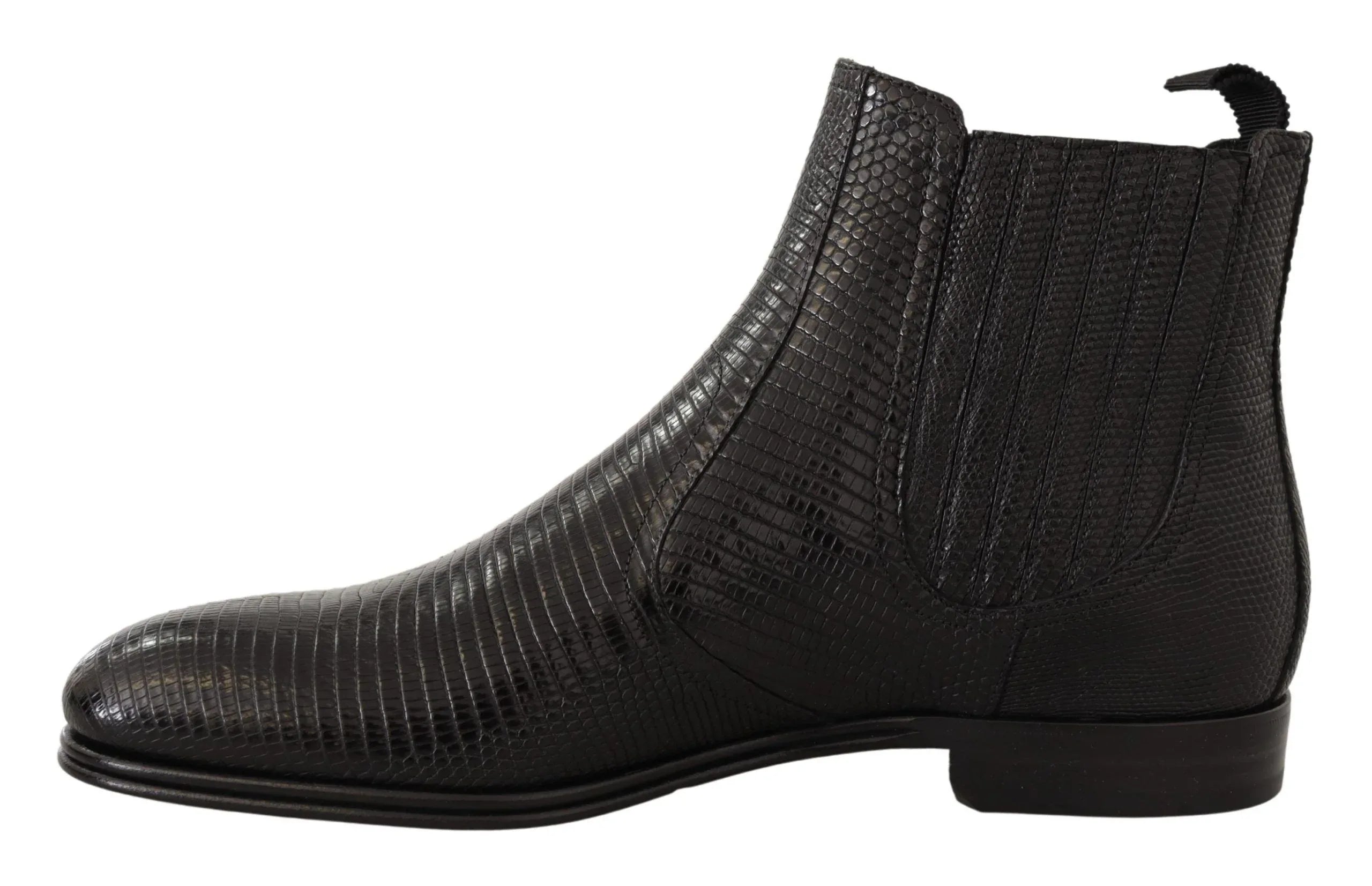 Dolce & Gabbana Black Leather Lizard Skin Ankle Boots - Zeiniez