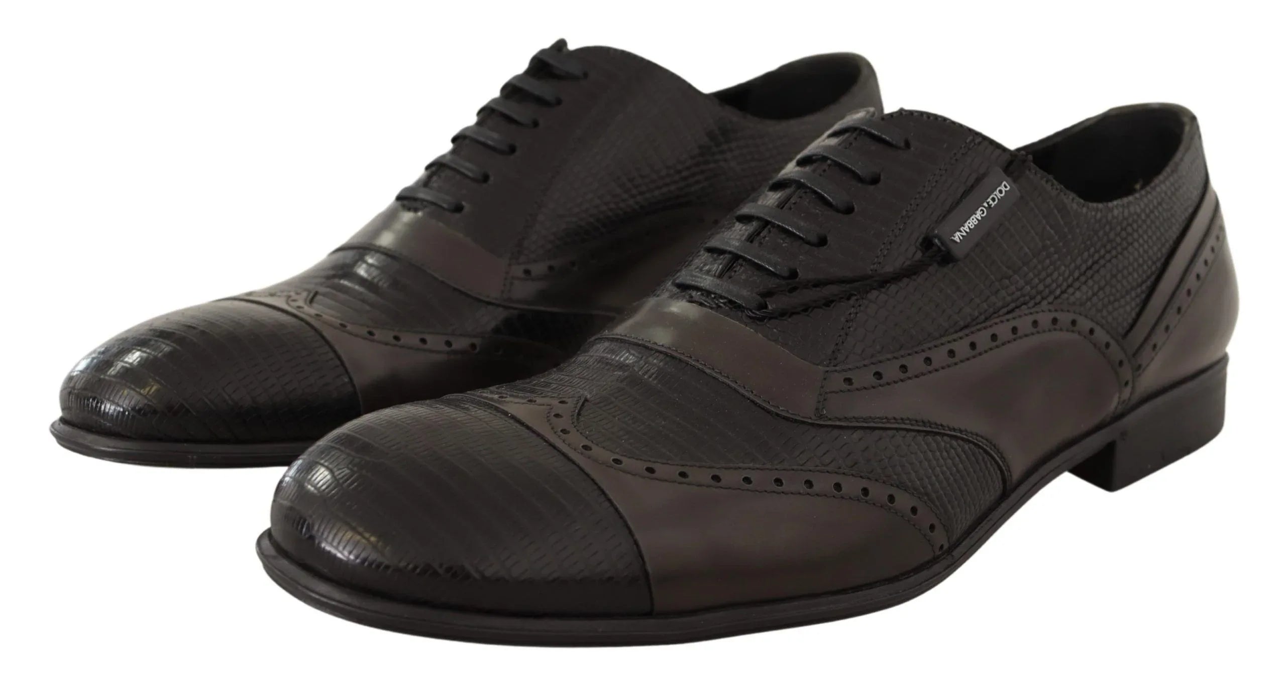 Dolce & Gabbana Brown Lizard Skin Leather Oxford Dress Shoes - Zeiniez