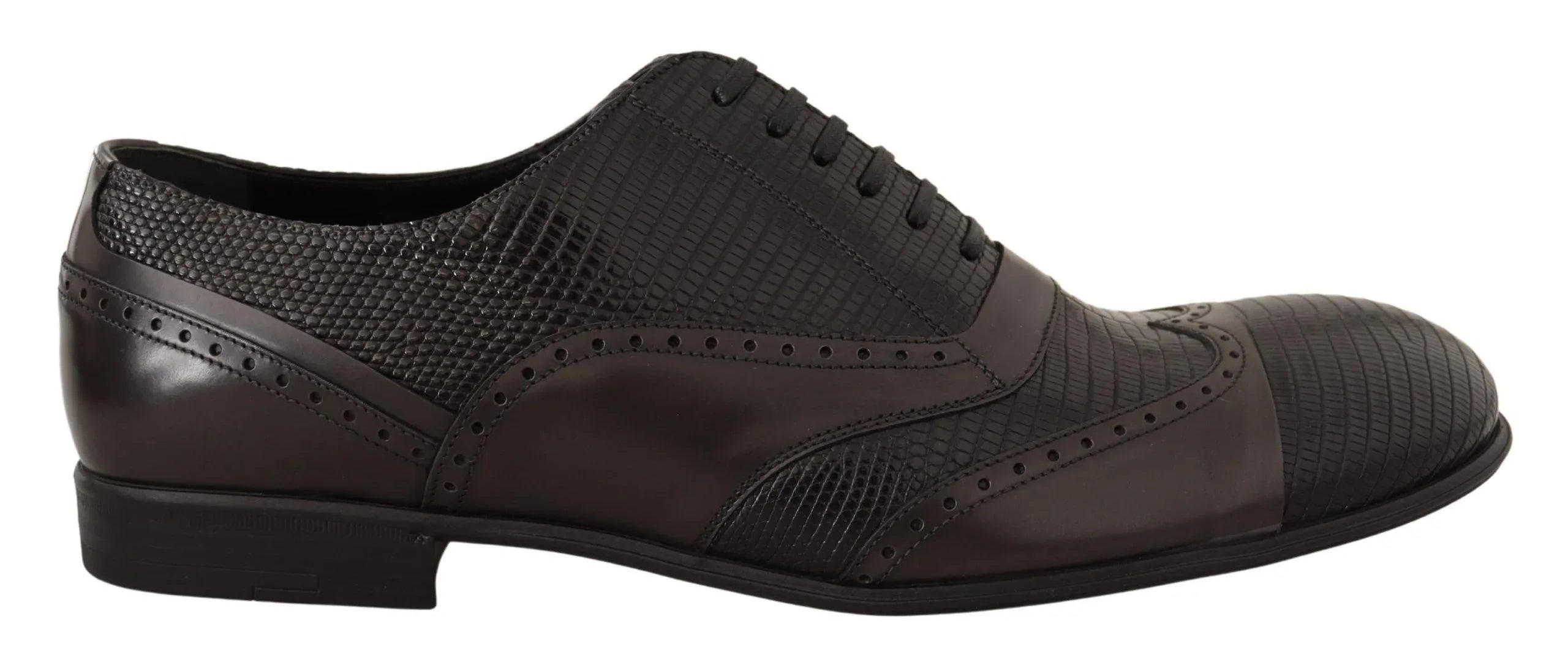 Dolce & Gabbana Brown Lizard Skin Leather Oxford Dress Shoes - Zeiniez
