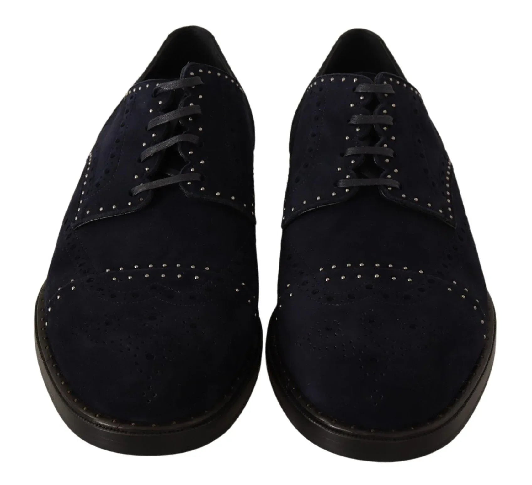 Dolce & Gabbana Blue Suede Leather Derby Studded Shoes - Zeiniez