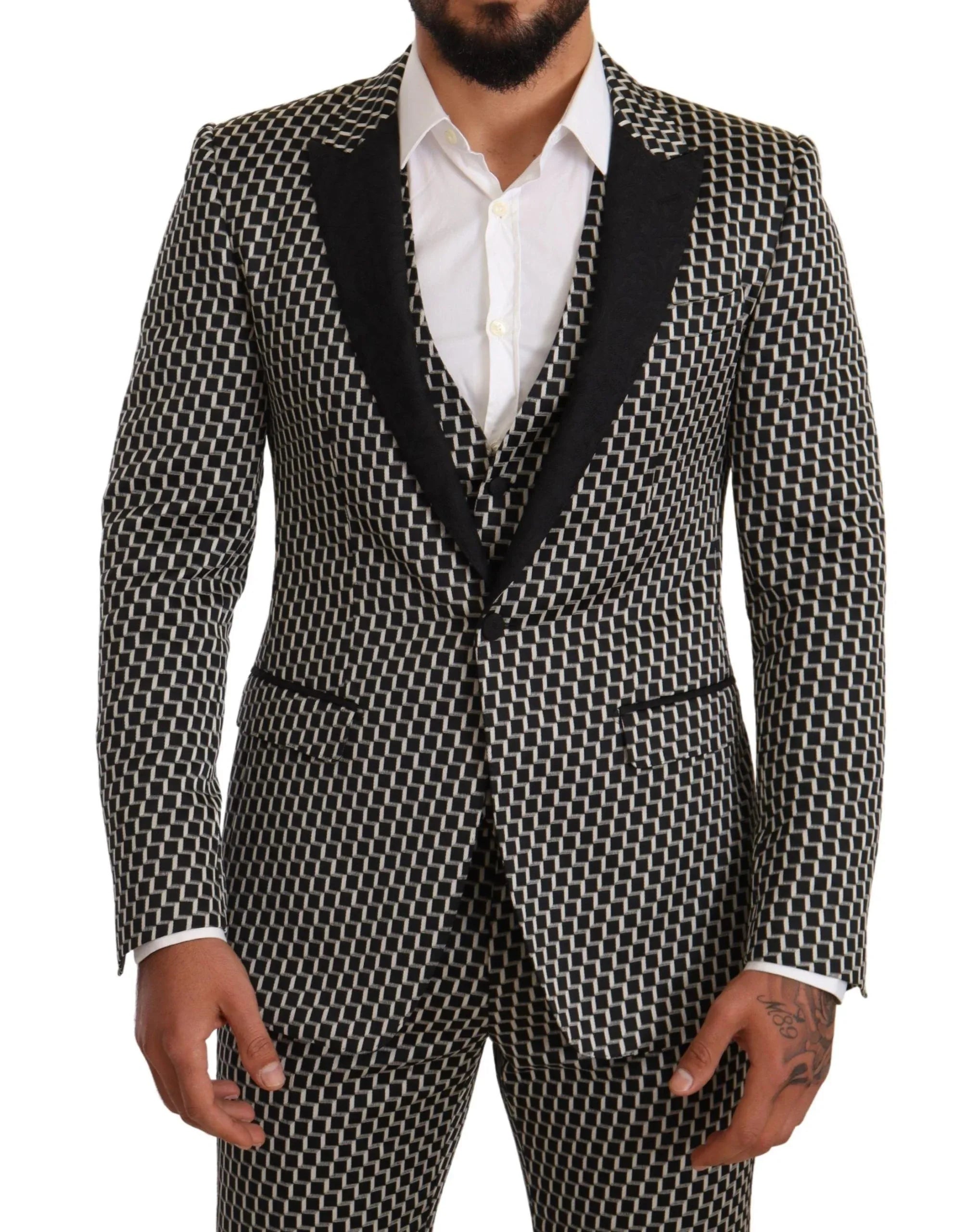 Dolce & Gabbana Black White Check 3 Piece Set MARTINI Suit - Zeiniez