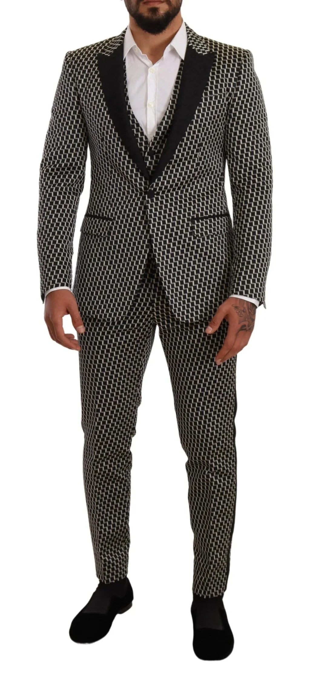 Dolce & Gabbana Black White Check 3 Piece Set MARTINI Suit - Zeiniez