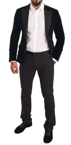 Dolce & Gabbana Blue Velvet Cotton Slim Fit Smoking Suit - Zeiniez