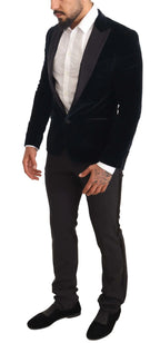 Dolce & Gabbana Blue Velvet Cotton Slim Fit Smoking Suit - Zeiniez