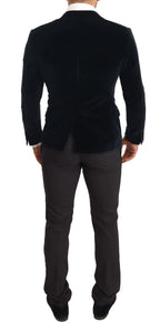 Dolce & Gabbana Blue Velvet Cotton Slim Fit Smoking Suit - Zeiniez