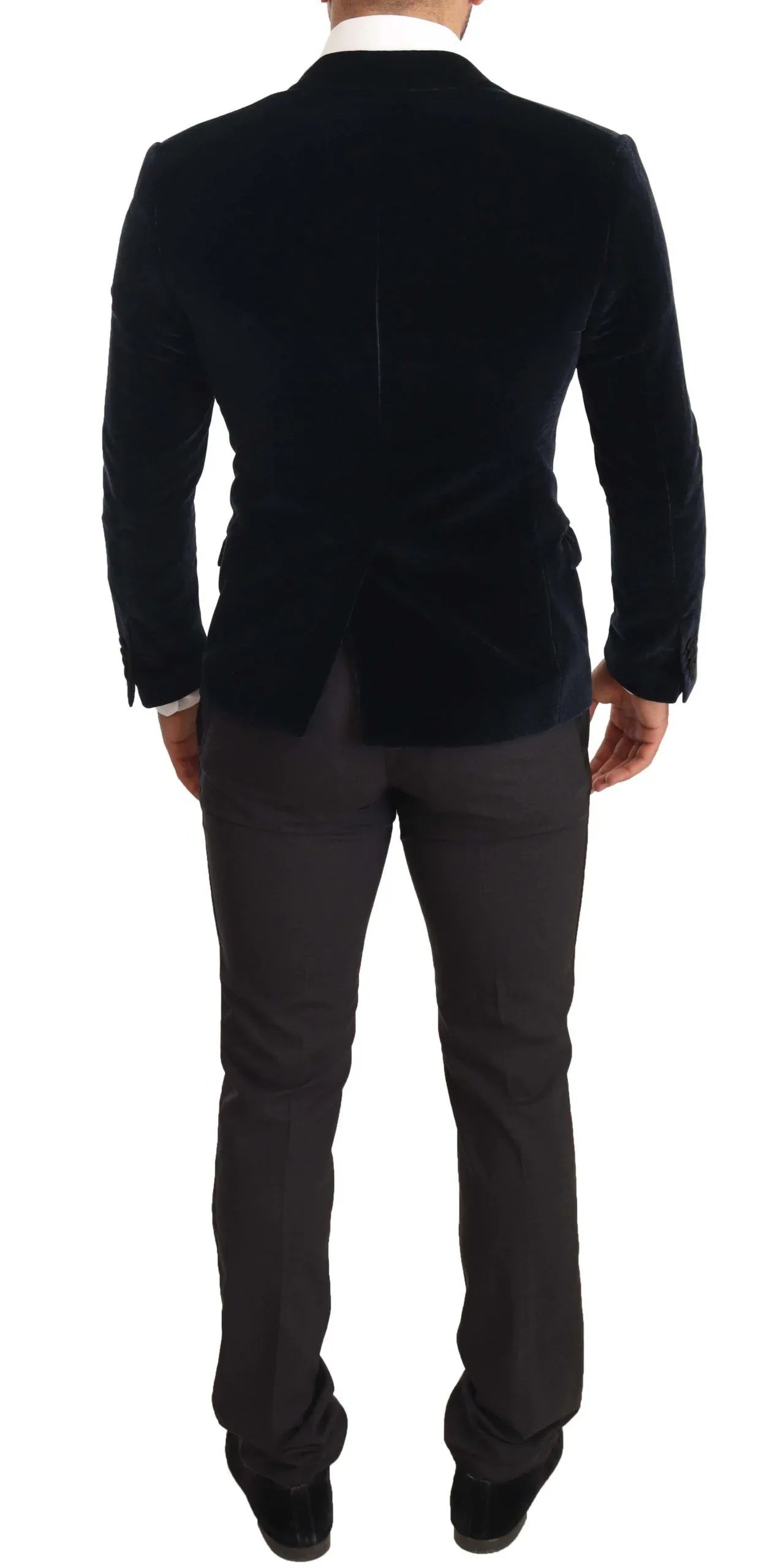 Dolce & Gabbana Blue Velvet Cotton Slim Fit Smoking Suit - Zeiniez