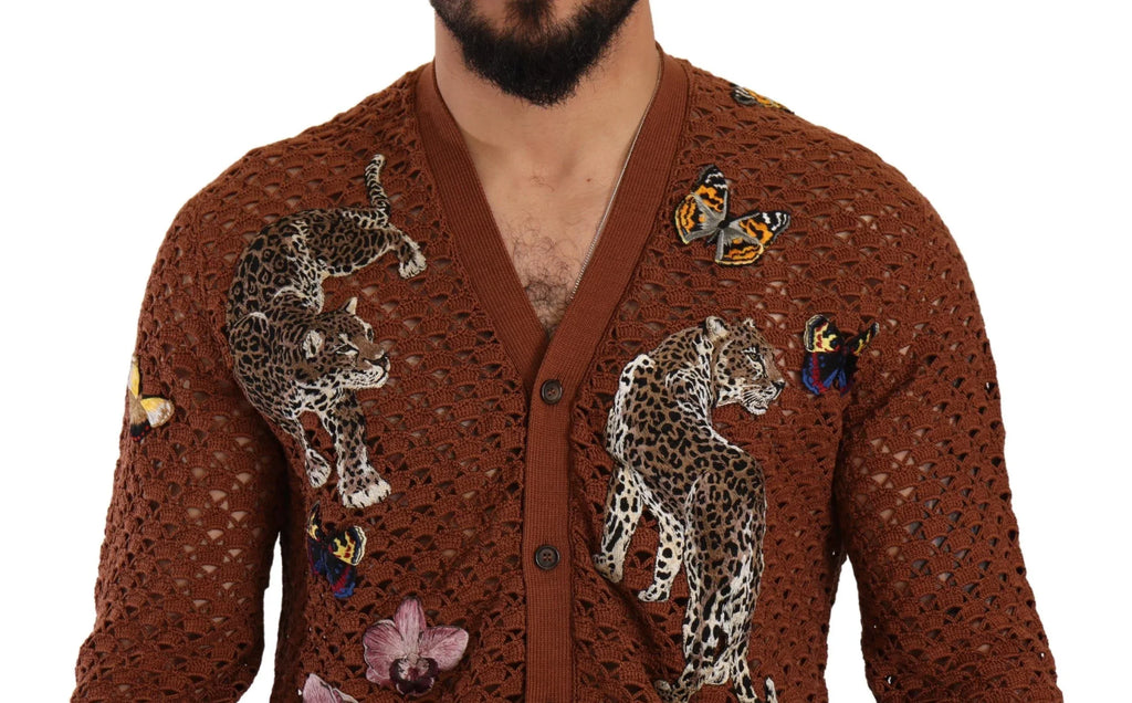 Dolce & Gabbana Brown Leopard Butterfly Cardigan Sweater - Zeiniez