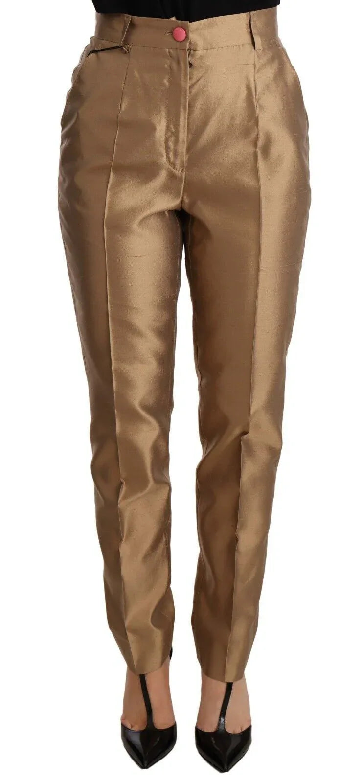 Dolce & Gabbana Gold Silk Tapered Trouser Metallic Pants - Zeiniez