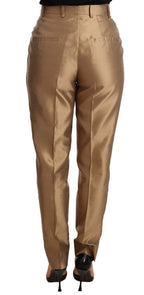Dolce & Gabbana Gold Silk Tapered Trouser Metallic Pants - Zeiniez