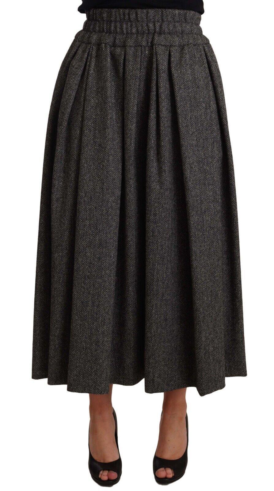 Dolce & Gabbana Gray Wool High Waist A-line PIECE Skirt - Zeiniez