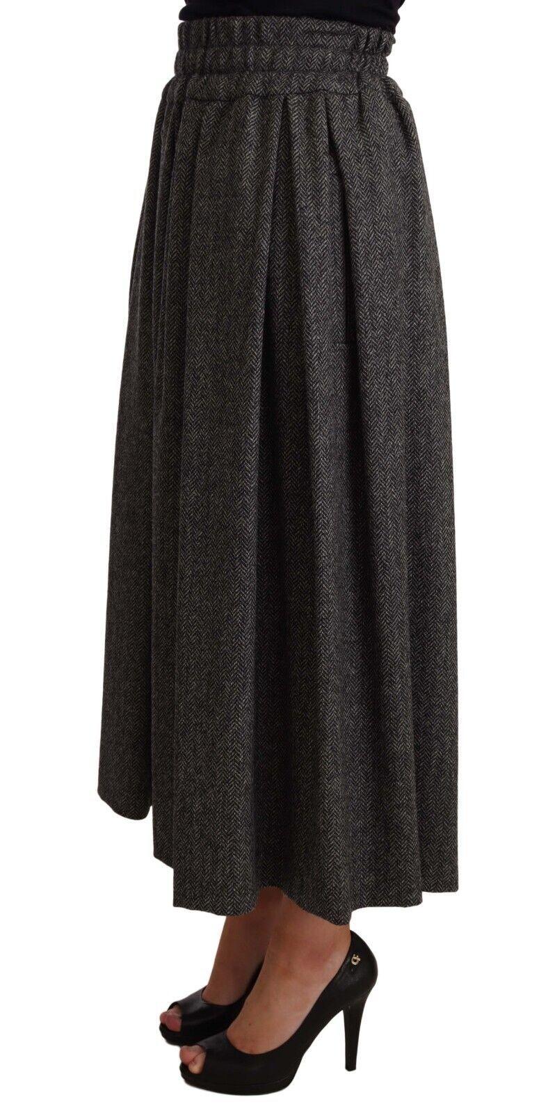 Dolce & Gabbana Gray Wool High Waist A-line PIECE Skirt - Zeiniez